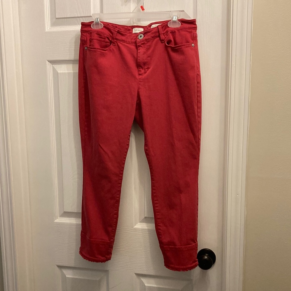 J. Jill Red Denim Jeans cropped with frayed hem size 8